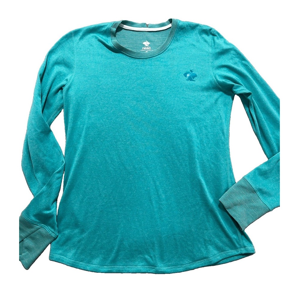 Rabbit Women's L EZ Tee Long Sleeve Running Shirt Green Athletic Top